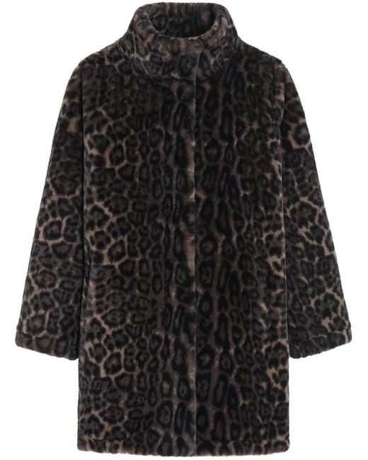 Apparis Black Leopard-Print Faux Fur Coat