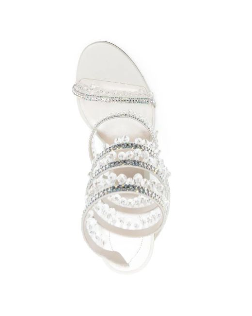 Rene Caovilla White Grey 105 Crystal Leather Sandals - Women's - Satin/crystal/calf Leather