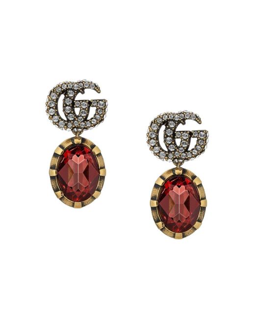 Gucci Red GG Crystal Drop Earrings