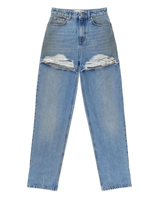 Area Blue Fray-Detail Cotton Trousers