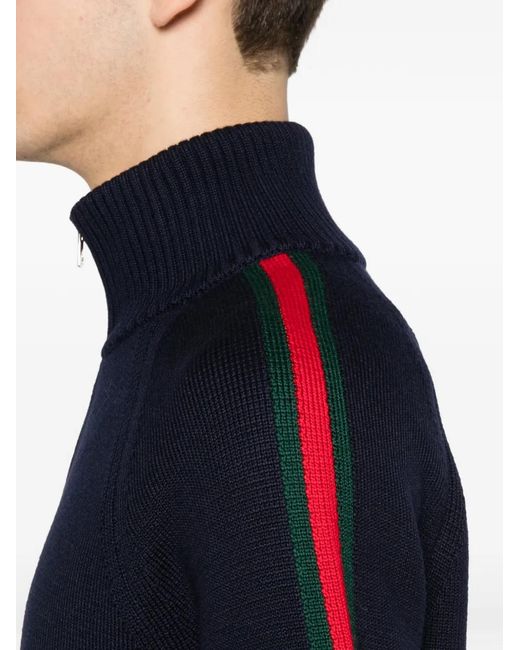 Gucci Blue Striped Zip-Up Cardigan for men