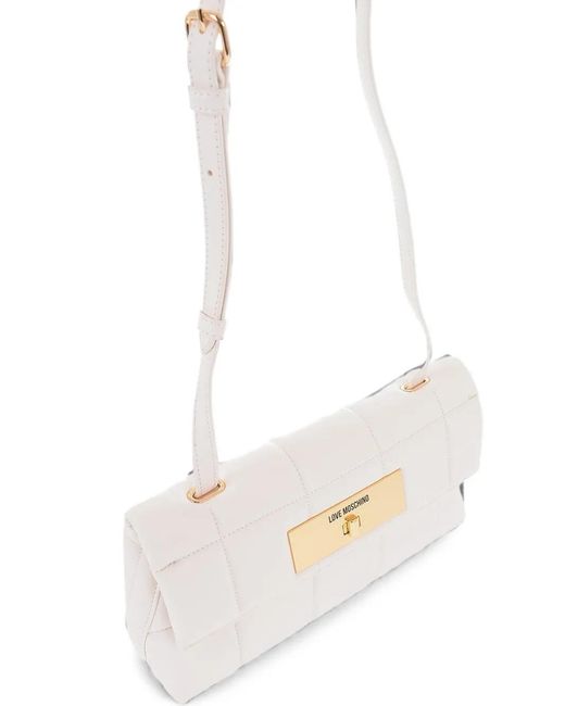 Moschino White Quilted Turn-Lock Medium Shoulder Bag
