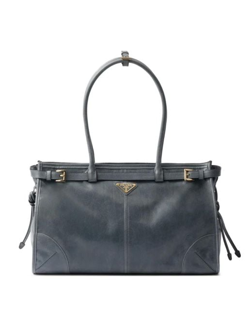 Prada Blue Bonnie Große Handtasche Aus Leder