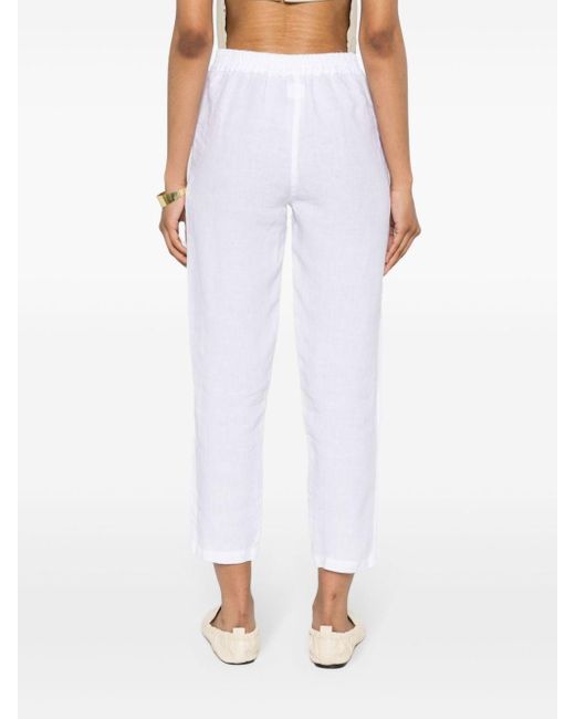 120% Lino White Linen Tapered Trousers
