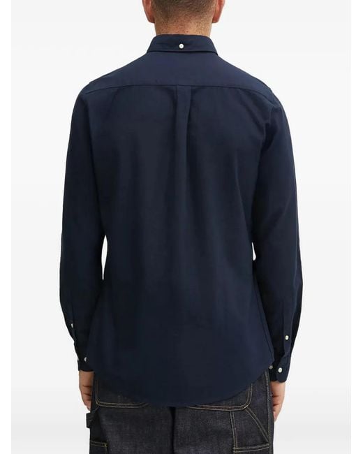 Barbour Blue Oxford Logo-Embroidered Long-Sleeve Shirt for men