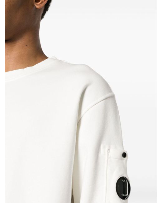 C P Company White Cotton Diagonal Fleece Lens Sweatshirt for men