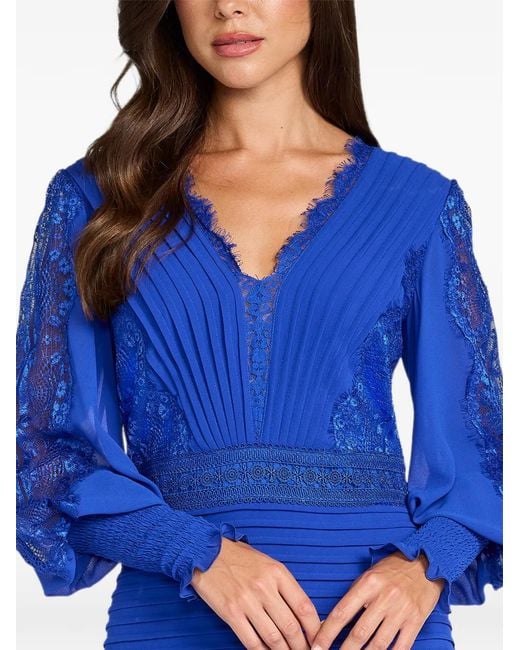 Tadashi Shoji Blue Nyssa Lace-Panelled Pleated Midi Dress
