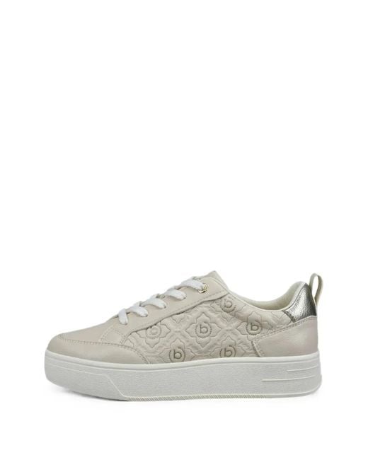 Bugatti White Monogram-Embossed Metallic-Effect Sneakers