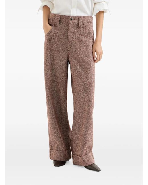 Brunello Cucinelli Brown Virgin Wool Donegal Baggy Five-Pocket Trousers With Monili