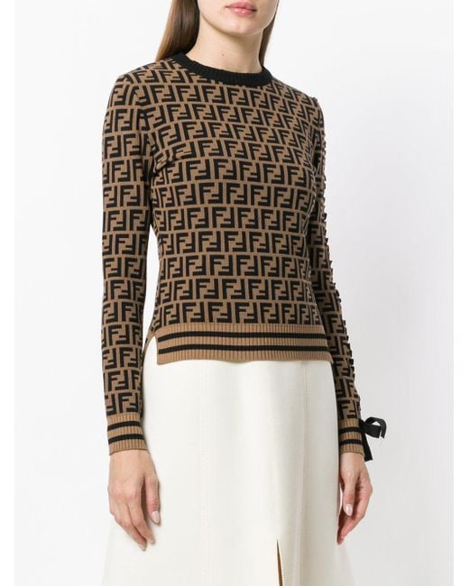 Fendi Logo Long sleeve Sweater in Brown Lyst