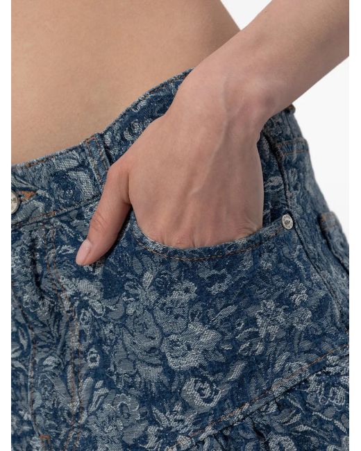 Ganni Blue Floral-Print Flared Skirt