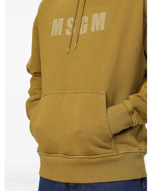 MSGM Yellow Logo-Print Hoodie for men