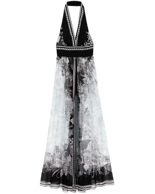 Elie Saab プリント シフォンドレス White