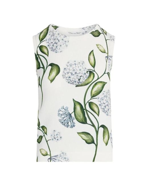 Oscar de la Renta White Flower-Print Tank Top