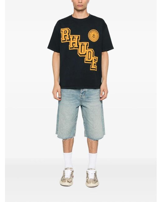 Rhude Black Diagonal Logo Graphic Tee for men