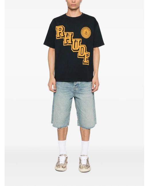 Rhude Black Diagonal-Logo Graphic T-Shirt for men