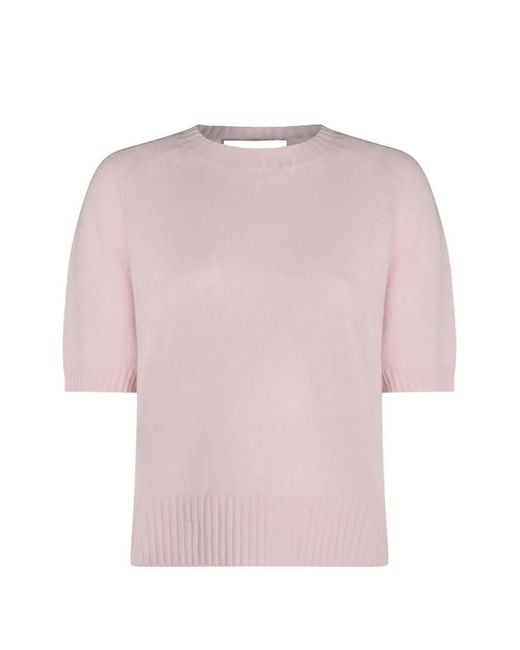 Allude Pink Short-Sleeve Cashmere Top