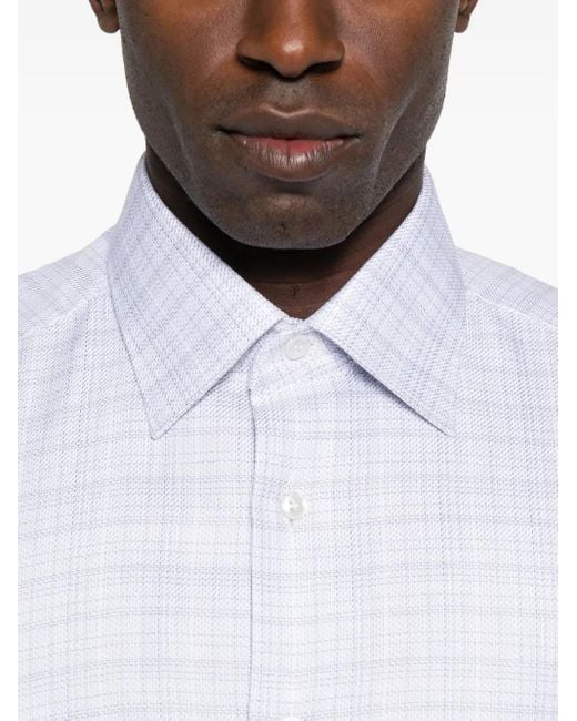 メンズ Brioni Checked Long-sleeved Shirt White