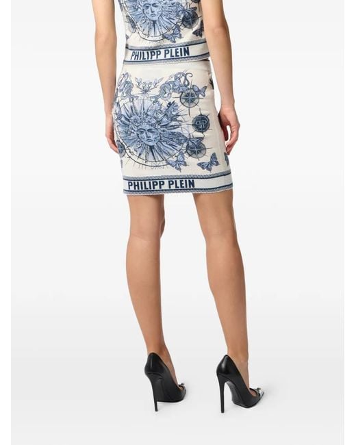 Philipp Plein Blue Knitted Mini Skirt Butterfly Tattoo