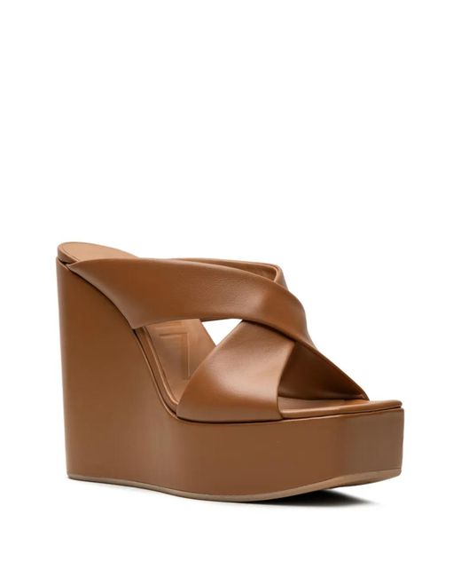 Vicini Brown Crossover-Strap Platform Mules