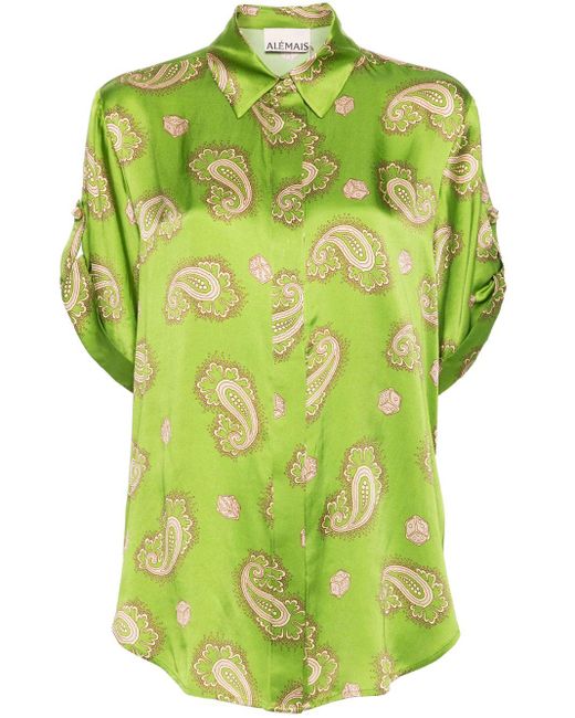 ALÉMAIS Green Seidenhemd mit Paisley-Print