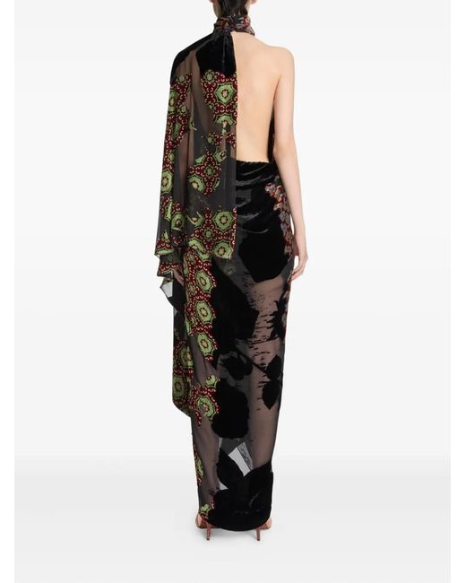 Dries Van Noten Black Patchwork Asymmetric Maxi Dress