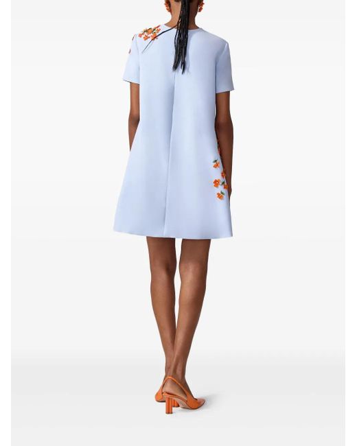 Carolina Herrera Blue Floral-Appliqué Mini Dress