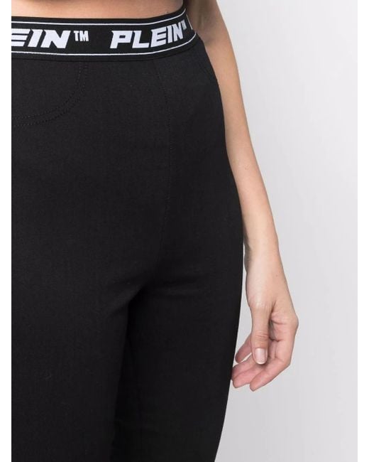 Philipp Plein Blue Logo-Waistband Leggings