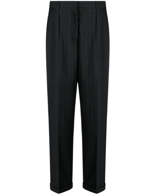 Miu Miu Black Pinstripe Herringbone Wool Trousers