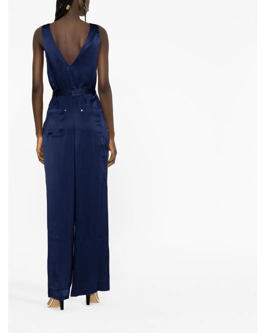 Alberta Ferretti Blue Contrasting-Stitch Jumpsuit