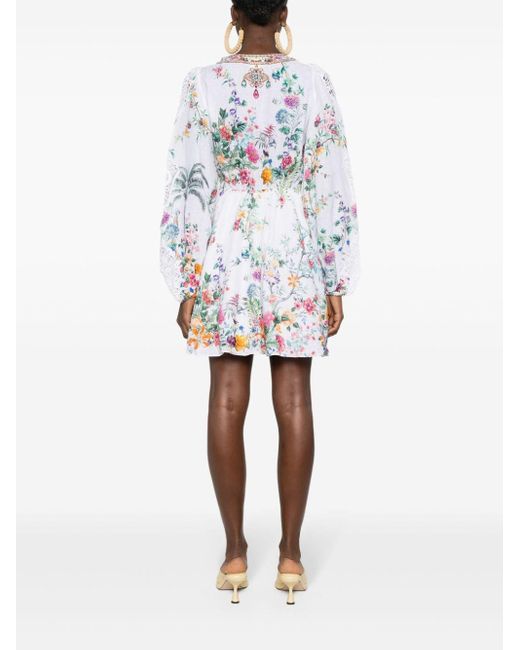 Camilla White Plumes And Parterres-print Mini Dress