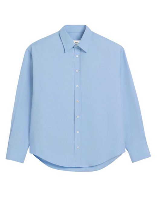 AMI Blue Embroidered-logo Cotton Shirt for men