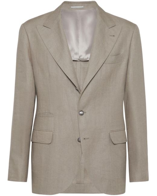メンズ Brunello Cucinelli リネン シングルジャケット Gray