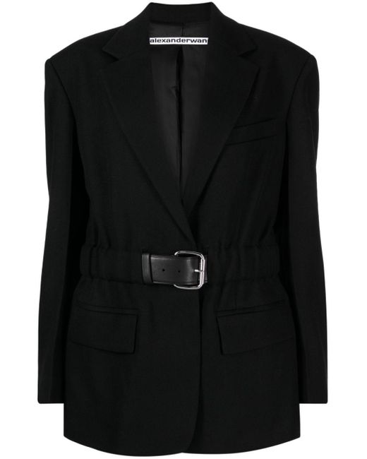 Alexander Wang Black Belted Wool Blazer - Women's - Viscose/calf Leather/wool