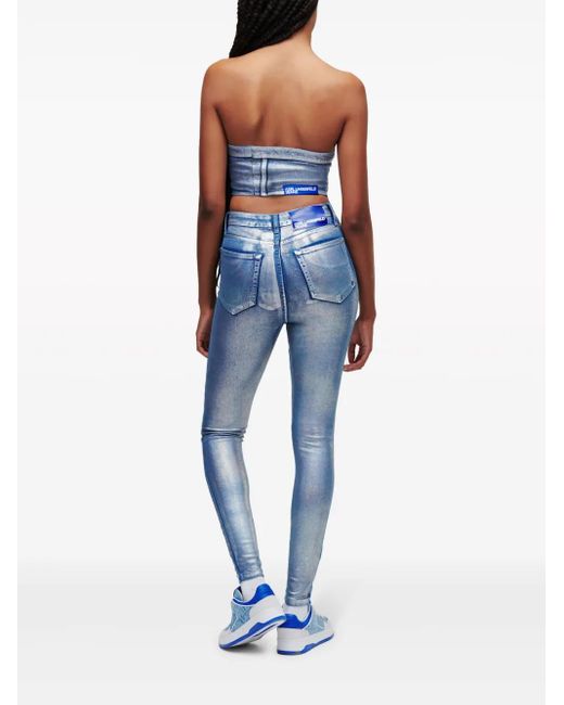 Karl Lagerfeld Blue Klj-Appliqué Denim Bustier Top