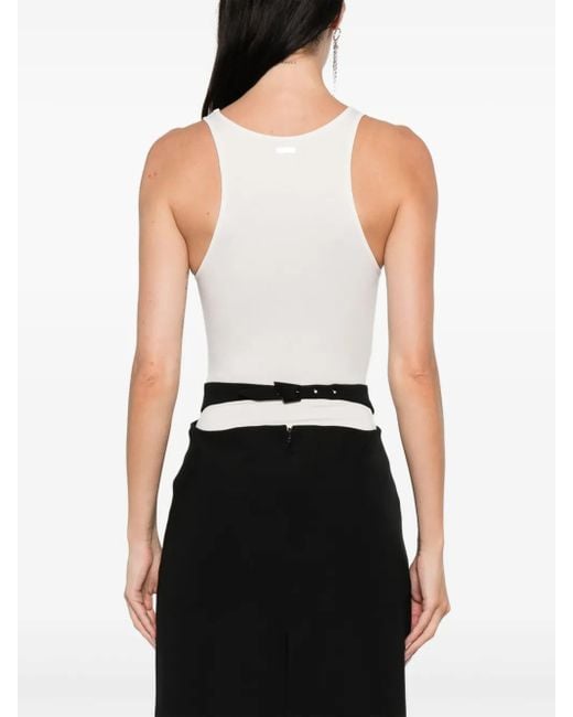 Mugler White Scoop-Neck Embellished Bodysuit