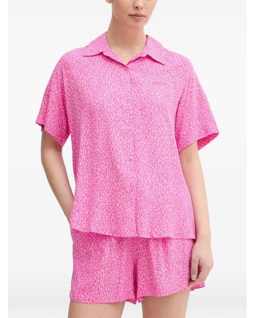 DKNY Pink Animal-Print Buttoned Pajamas