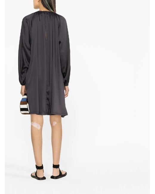 Blanca Vita Gray Gathered-Detail Long-Sleeve Dress