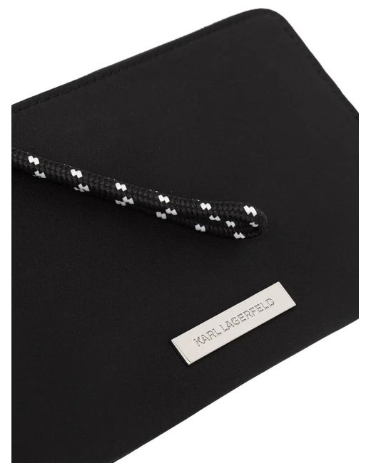 Karl Lagerfeld Black Logo-Plaque Rope-Trim Clutch Bag
