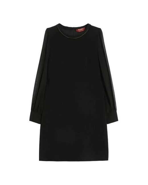 Max Mara Black Volto Beaded-Neck Sheer-Sleeve Dress