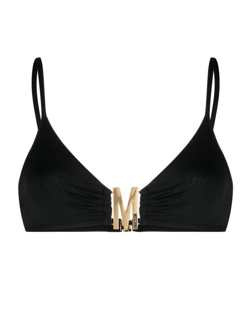Moschino Logo Plaque Bikini Top in Black | Lyst