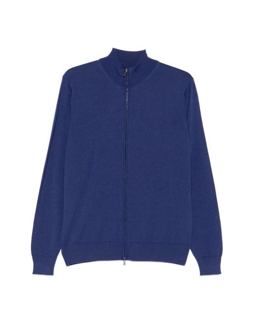 FILIPPO DE LAURENTIIS Blue Zip-Up High-Neck Cardigan for men