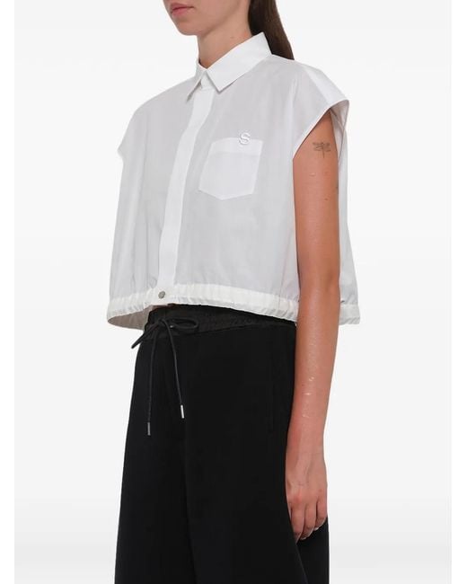 Sacai White Drawstring-Hem Poplin Shirt