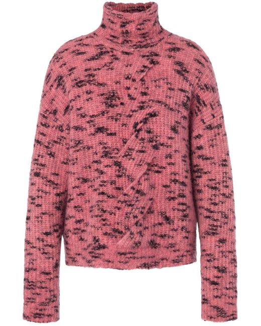 Moschino Jeans Red Roll-neck Cable-knit Jumper