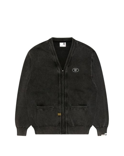 Aape By A Bathing Ape Black V-Neck Patch-Detail Cardigan for men