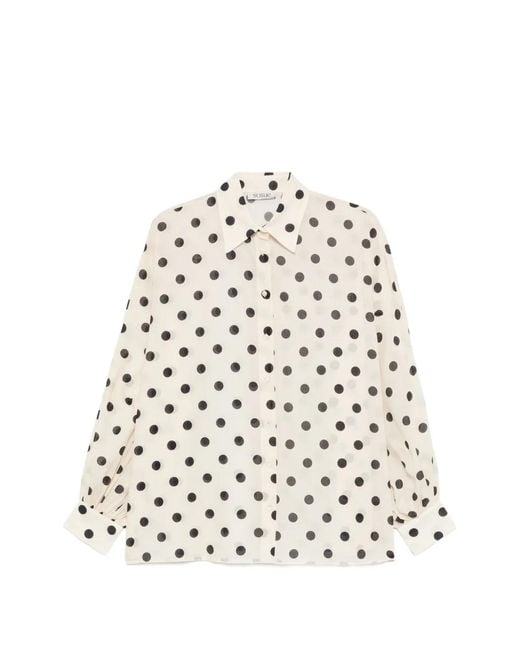 SOSUE White Antonia Polka Dots Balloon Sleeves Shirt