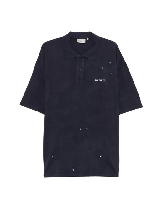 Carhartt Blue Paint-Splatter Logo-Embroidered Polo Shirt for men