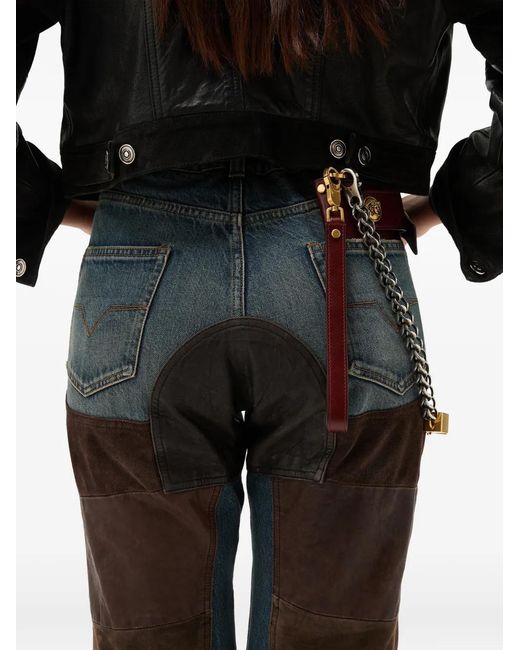 Versace Straight Jeans Met Leren Patchwork in het Gray