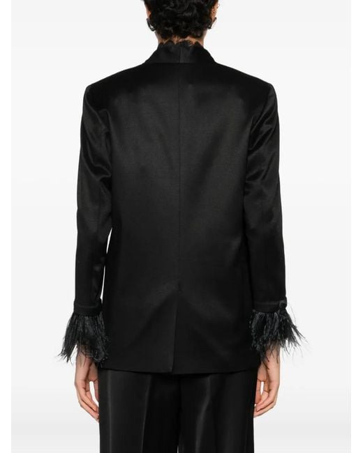 Montedoro Black Feather-Trim Pocket Blazer