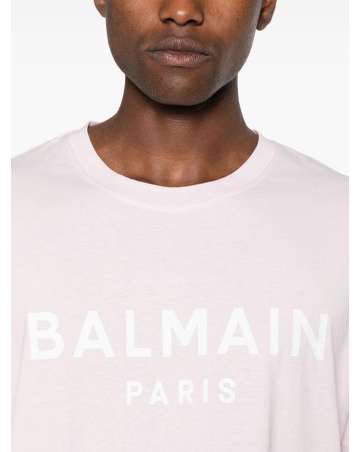メンズ Balmain ロゴ Tシャツ Pink